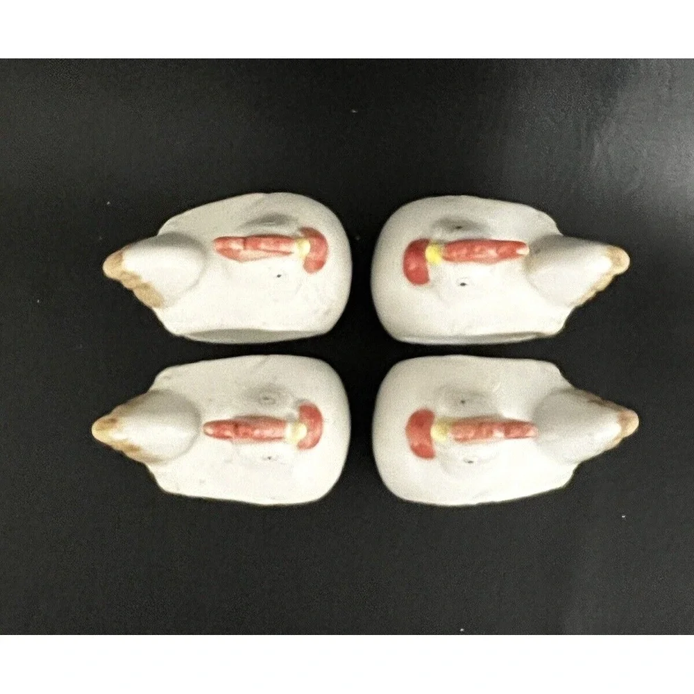 Vintage Chicken Hen Napkin Rings ~ Set of 4 ~ Stoneware ~ Handpainted‎